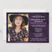 人生モダンのお祝い葬儀パープルマーブル 招待状 (正面)