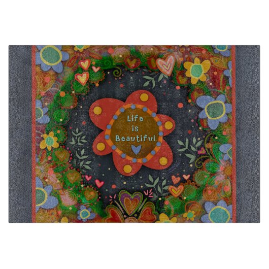 人生感動的は美しい引用文フローラ カッティングボード (正面)