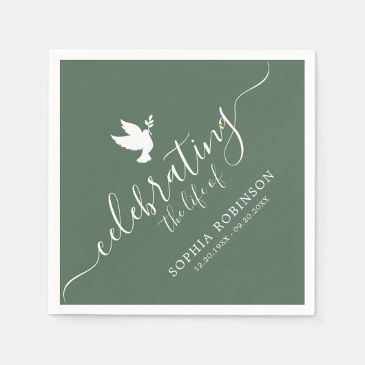 人生祝のセージ緑の鳩の葬儀 スタンダードカクテルナプキン (正面)