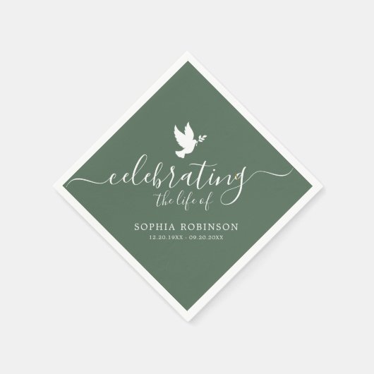 人生祝のセージ緑の鳩の葬儀 スタンダードカクテルナプキン (角)