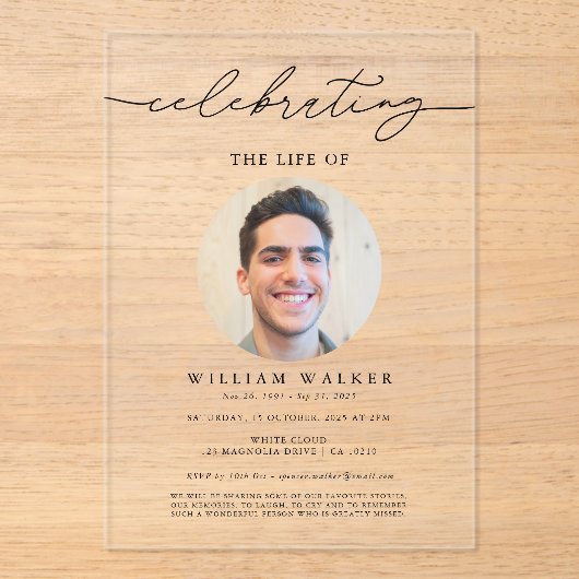 人生祝の写真お祝い アクリル招待状 (正面)