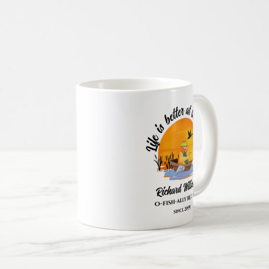 人生退職したは湖の魚釣りギフトで良い コーヒーマグカップ (正面右)