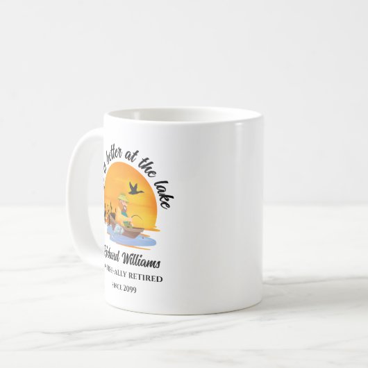 人生退職したは湖の魚釣りギフトで良い コーヒーマグカップ (正面左)