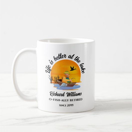 人生退職したは湖の魚釣りギフトで良い コーヒーマグカップ (左)