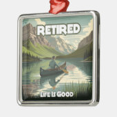 人生退職したは良いカヌーだ メタルオーナメント (左)