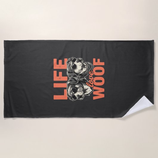 人生 愛 ワフ 犬好き ビーチタオル (正面)