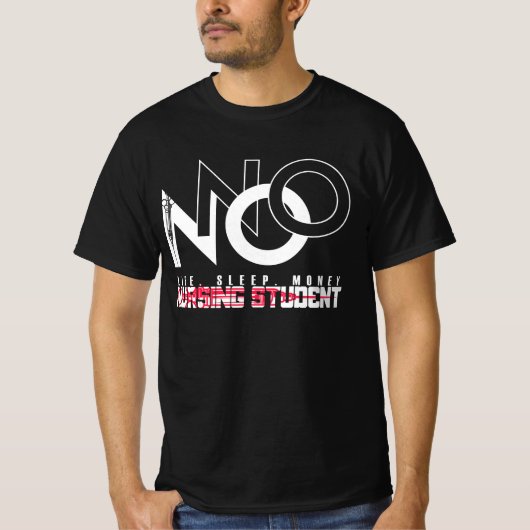 人生、睡眠、お金の看護学生なし Tシャツ (正面)