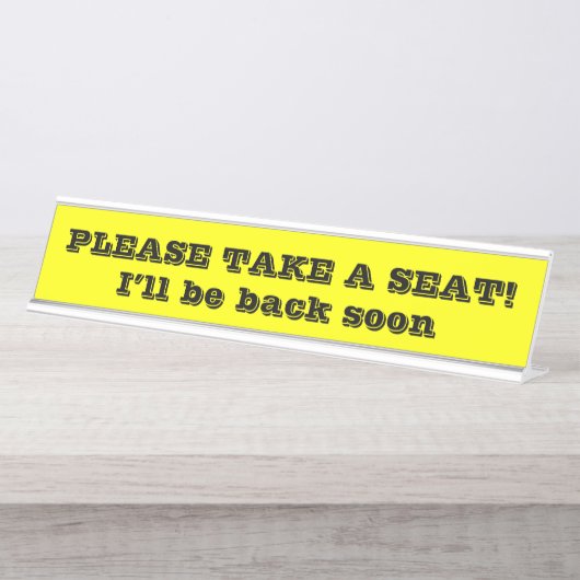 人目を引くはっきりした「どうぞ座って！」 デスクネームプレート (正面)