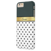 人目を引くハンターグリーンホワイト&ブラック水玉模様 Case-Mate iPhoneケース (裏面左)