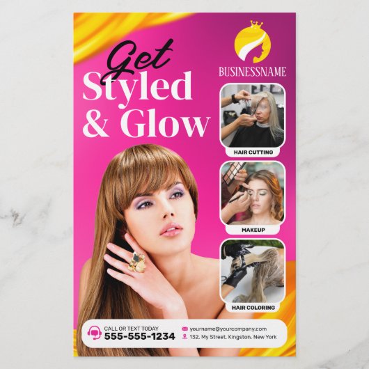人目を引くピンクの髪の毛スタイルメイクアップアーティストサロン チラシ (正面)