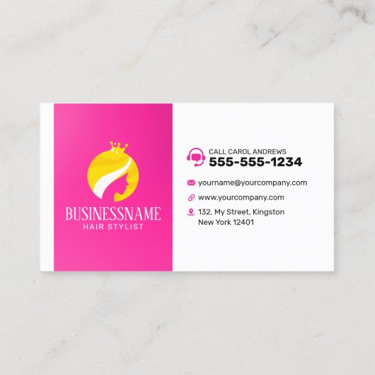 人目を引くピンクの髪の毛スタイルメイクアップアーティストサロン 名刺 (裏面)