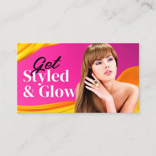 人目を引くピンクの髪の毛スタイルメイクアップアーティストサロン 名刺 (正面)