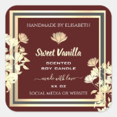 人目を引くフローラバーガンディ金ゴールド製品ラベル スクエアシール (正面)