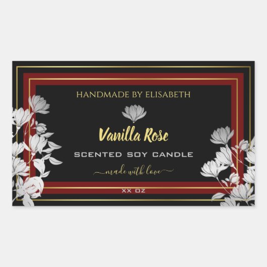 人目を引くフローラ製品ラベル黒と金ゴールド 長方形シール (正面)