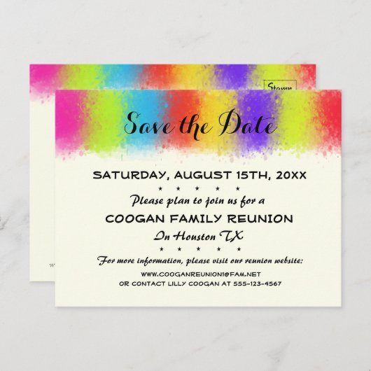 人目を引く懇親会、パーティー、またはイベント日付を保存 案内ポストカード (正面/裏面)