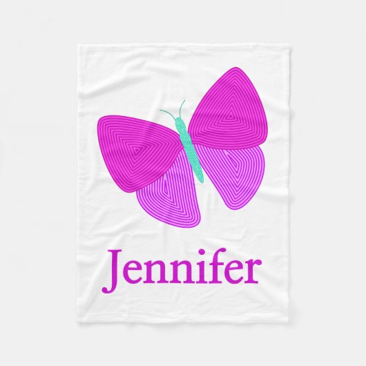 人目を引く芸術的なラインパターン蝶 + 名前 フリースブランケット (正面)