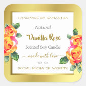 人目を引く金ゴールドと白いフローラ製品ラベル スクエアシール (正面)