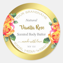 人目を引く金ゴールドと白いフローラ製品ラベル ラウンドシール