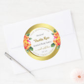 人目を引く金ゴールドと白いフローラ製品ラベル ラウンドシール (封筒)