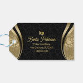 人目を引く金ゴールドブラックダマスク動的ライン2 ギフトタグ (裏面横)