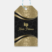 人目を引く金ゴールドブラックダマスク動的ライン2 ギフトタグ (正面)