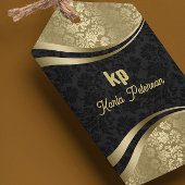 人目を引く金ゴールドブラックダマスク動的ライン2 ギフトタグ