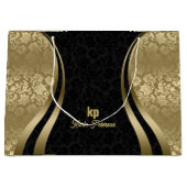 人目を引く金ゴールドブラックダマスク動的ライン2 ラージペーパーバッグ (正面)