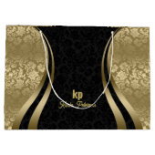 人目を引く金ゴールドブラックダマスク動的ライン2 ラージペーパーバッグ (裏面)