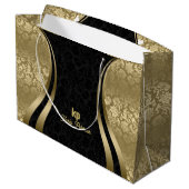 人目を引く金ゴールドブラックダマスク動的ライン2 ラージペーパーバッグ (裏面アングル)