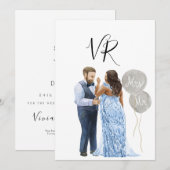 人種を超えたイラスト付きカップル　Save The Date セーブザデート (正面/裏面)