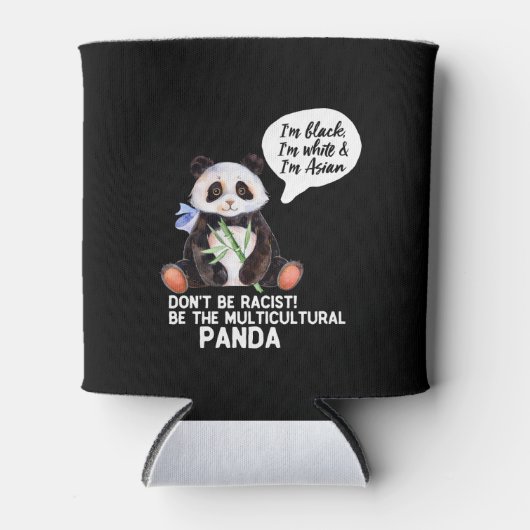人種差別おもしろい白黒とアジアに対するパンダ 缶クーラー (正面)