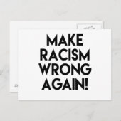 人種差別を再び間違える!アンチ人種主義の抗議 ポストカード (正面/裏面)