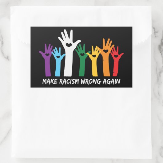 人種差別を誤ったハート手にする 長方形シール (バッグ)