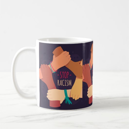 人種差別ストップのマグカップ コーヒーマグカップ (左)