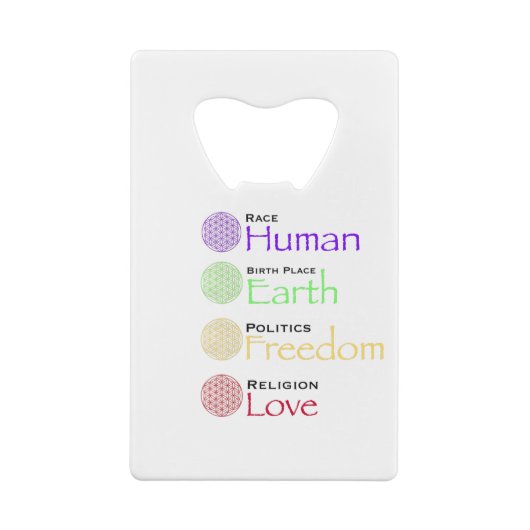 人種:人間発祥の地:地球の政治:自由Re クレジットカード栓抜き (裏面)