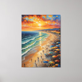 人絵を描と傘の付いたビーチ キャンバスプリント