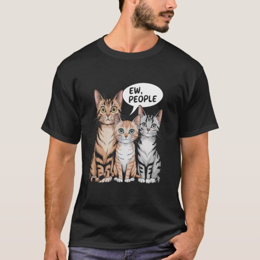 人見知り猫の面白いミーム わー、人が嫌だ Tシャツ (正面)