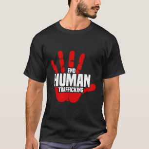 人身売買を終了するレッドストップハンドプリント Tシャツ