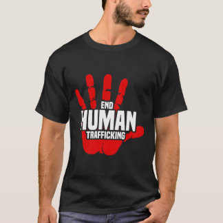 人身売買を終了するレッドストップハンドプリント Tシャツ