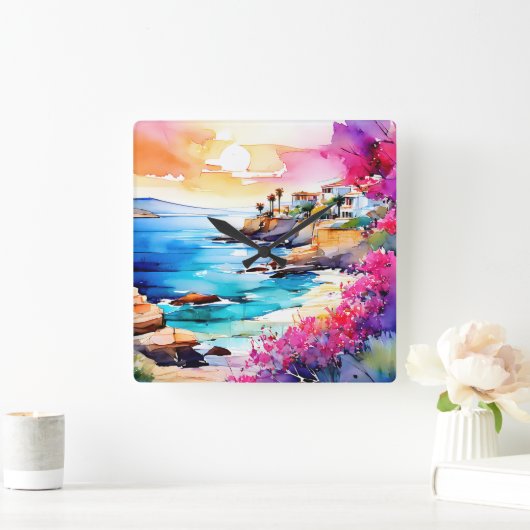 人里離れたビーチ スクエア壁時計 (ホーム)