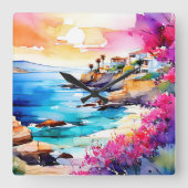 人里離れたビーチ スクエア壁時計 (正面)