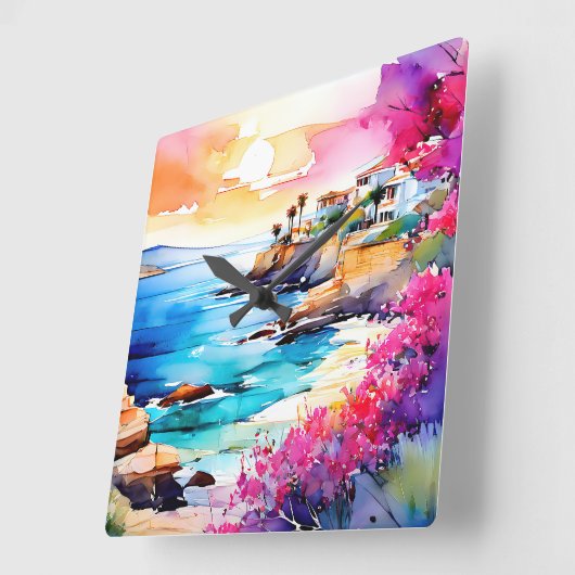 人里離れたビーチ スクエア壁時計 (傾斜)