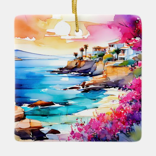 人里離れたビーチ セラミックオーナメント (正面)