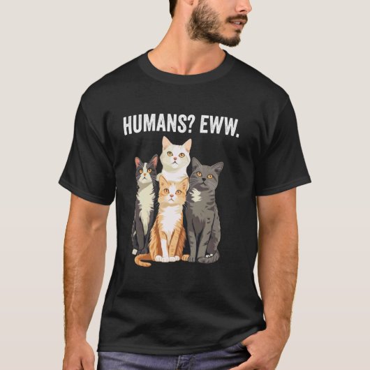 人間が嫌いなコミカルな内向的な猫 Tシャツ (正面)