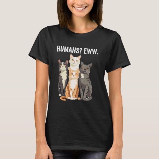 人間が嫌いなコミカルな内向的な猫 Tシャツ (正面)