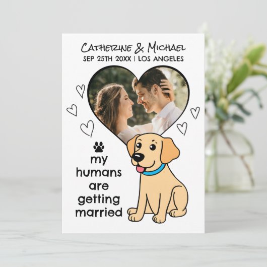 人間が結婚するラブラドール犬の手を引く セーブザデート (スタンド正面)