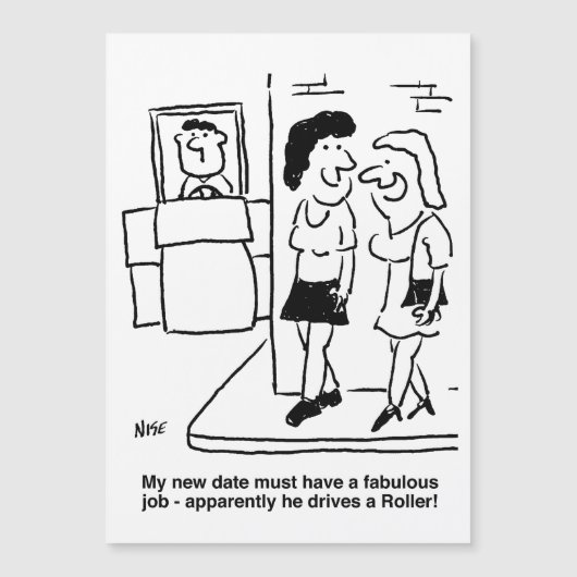 人間が道路ローラーの漫画の磁石を運おもしろい転中 (正面)