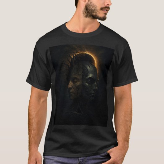 人間とサイボーグの融合 - SF自然技術の二重性 Tシャツ (正面)