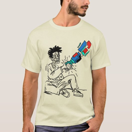 人間とロボットの協調を表現したラインアートデザイン Tシャツ (正面)
