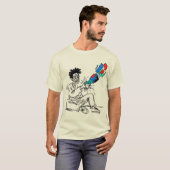人間とロボットの協調を表現したラインアートデザイン Tシャツ (正面フル)